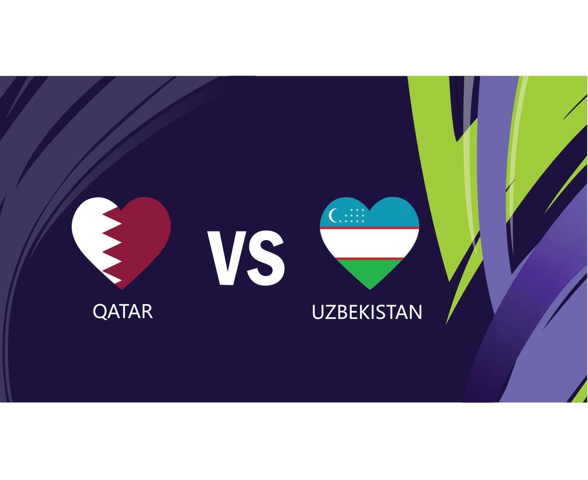 Qatar And Uzbekistan Match Heart Flags Asian Nations 2023 Emblems Teams Countries Asian Football Symbol Logo Design Vector Illustration