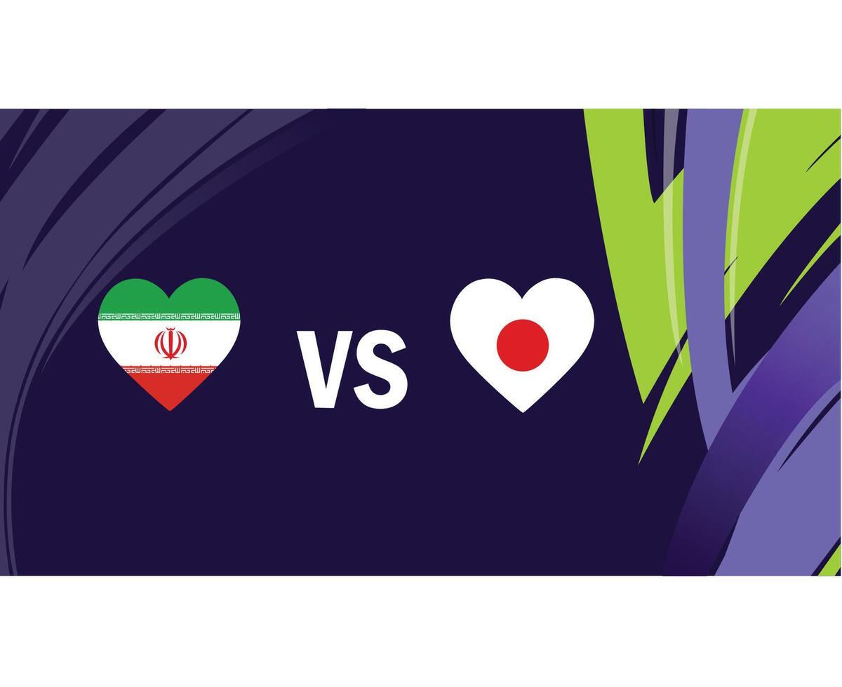 Iran And Japan Match Heart Flags Asian Nations 2023 Emblems Teams Countries Asian Football Symbol Logo Design Vector Illustration