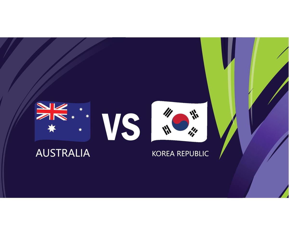 Australia y Corea república partido cinta banderas asiático naciones 2023 emblemas equipos países asiático fútbol americano símbolo logo diseño vector ilustración