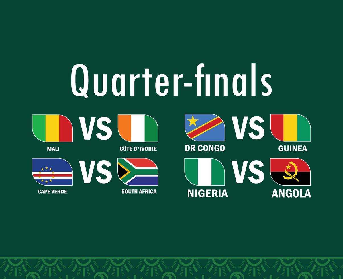 Quarter Finals Matches Emblems Flags African Nations 2023 Teams Countries African Football Symbol Logo Design Vector Illustration