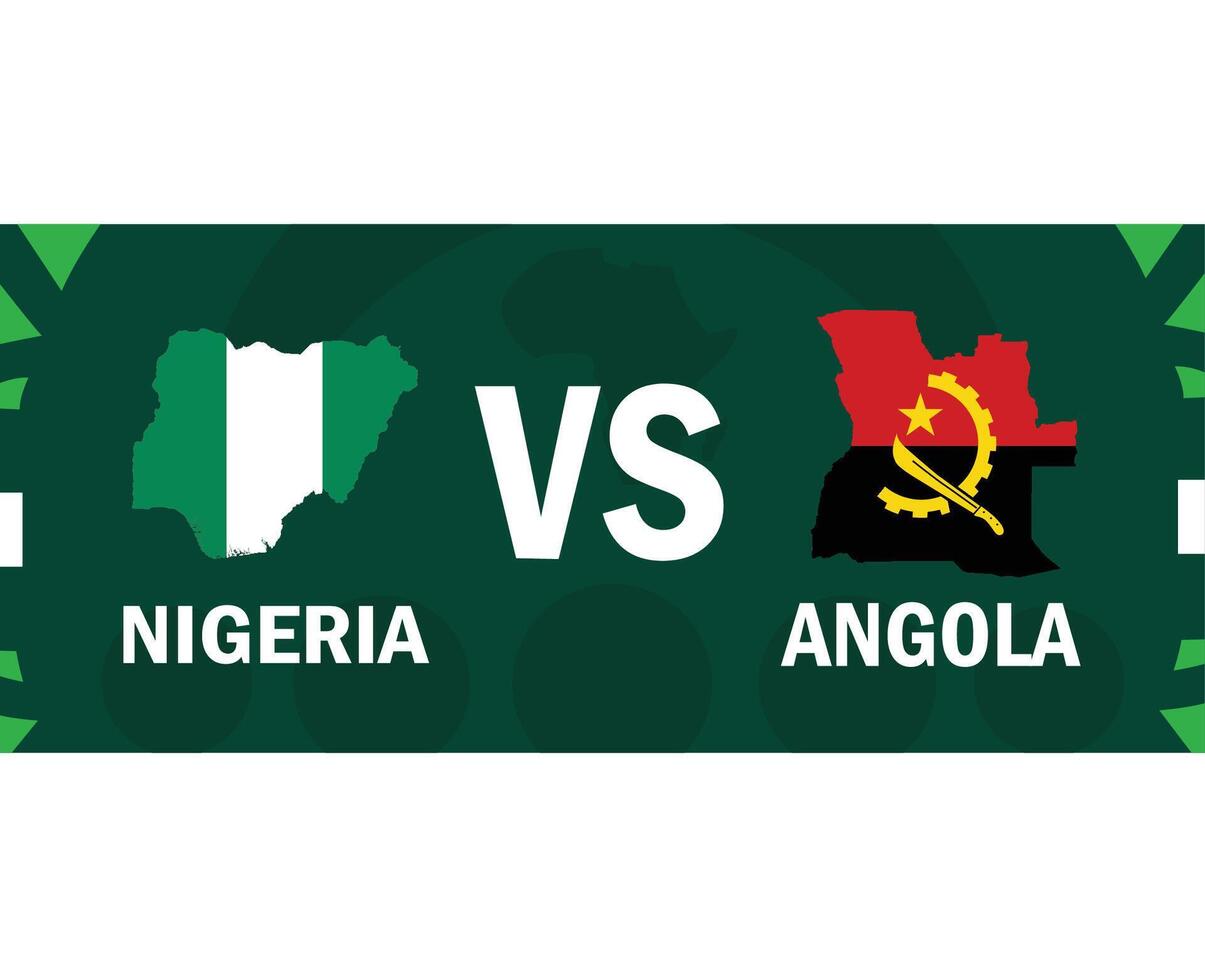 Nigeria y angola partido banderas mapa africano naciones 2023 emblemas equipos países africano fútbol americano símbolo logo diseño vector ilustración