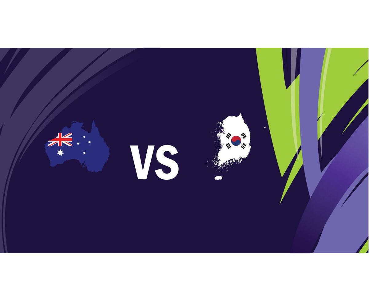 Australia y Corea república partido banderas mapa asiático naciones 2023 emblemas equipos países asiático fútbol americano símbolo logo diseño vector ilustración