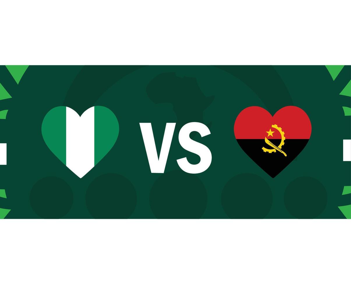 Nigeria y angola partido banderas corazón africano naciones 2023 emblemas equipos países africano fútbol americano símbolo logo diseño vector ilustración