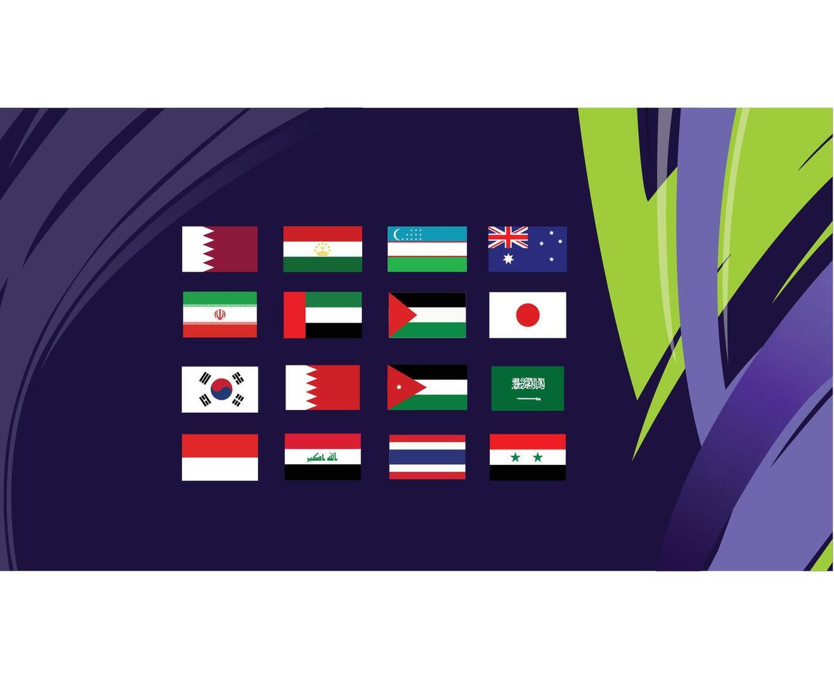 Emblems Flags Asian Nations 2023 Teams Countries Asian Football Symbol Logo Design Vector Illustration
