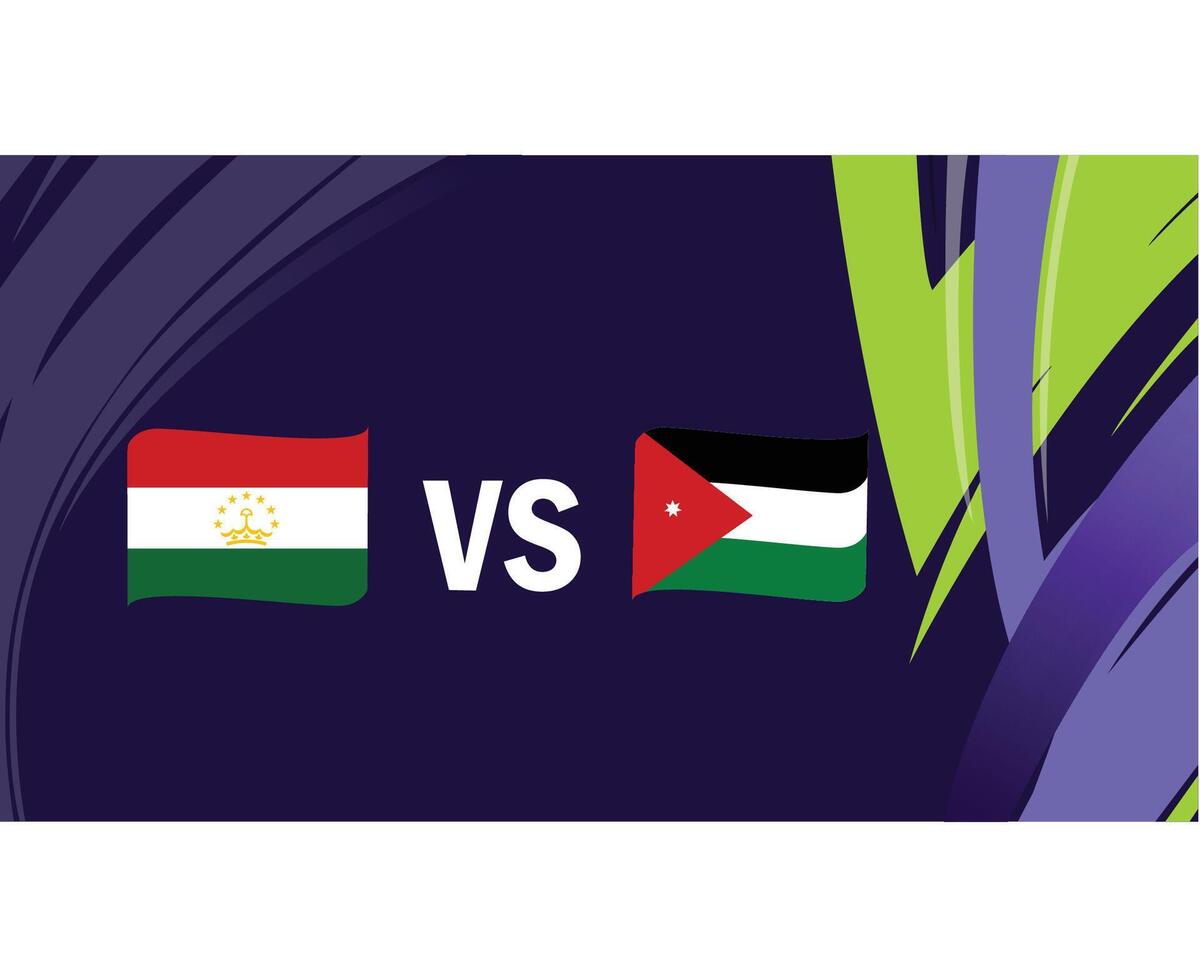 Tayikistán y jordania partido cinta banderas asiático naciones 2023 emblemas equipos países asiático fútbol americano símbolo logo diseño vector ilustración