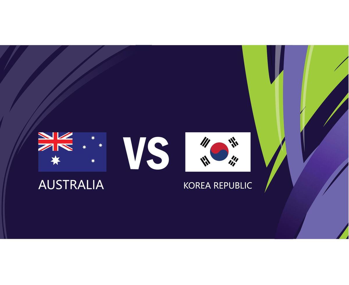 Australia y Corea república partido banderas asiático naciones 2023 emblemas equipos países asiático fútbol americano símbolo logo diseño vector ilustración