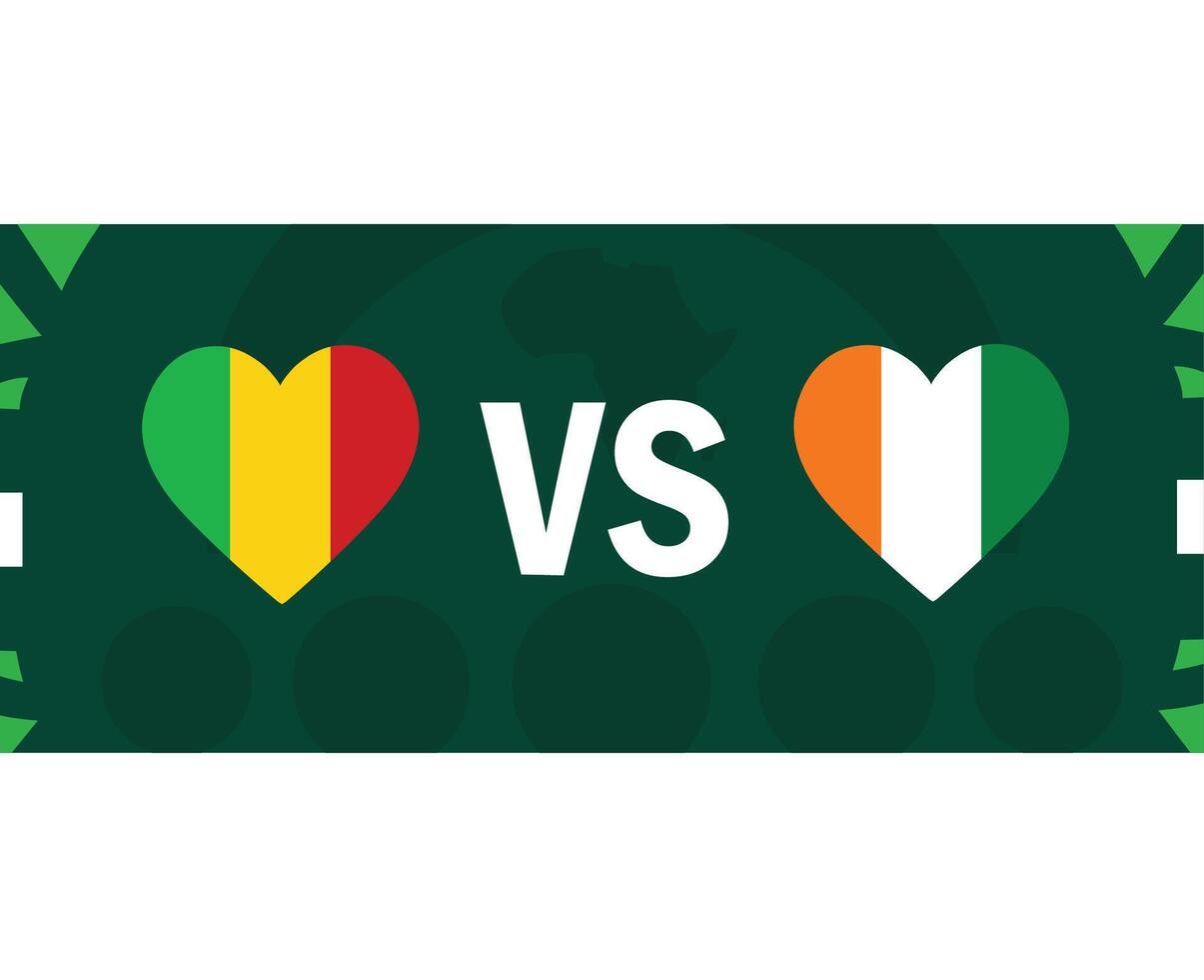 mali y Marfil costa partido corazón banderas africano naciones 2023 emblemas equipos países africano fútbol americano símbolo logo diseño vector ilustración