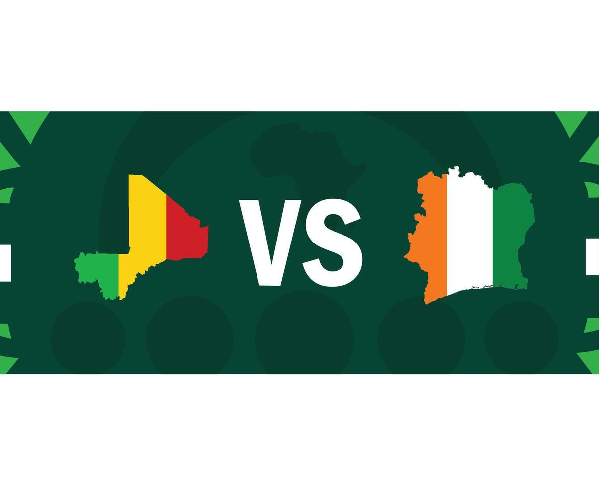mali y Marfil costa partido mapa banderas africano naciones 2023 emblemas equipos países africano fútbol americano símbolo logo diseño vector ilustración