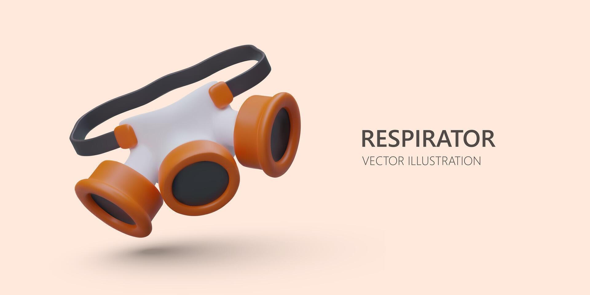 3d gas máscara en naranja color. web póster con sitio para texto. respiratorio proteccion concepto vector