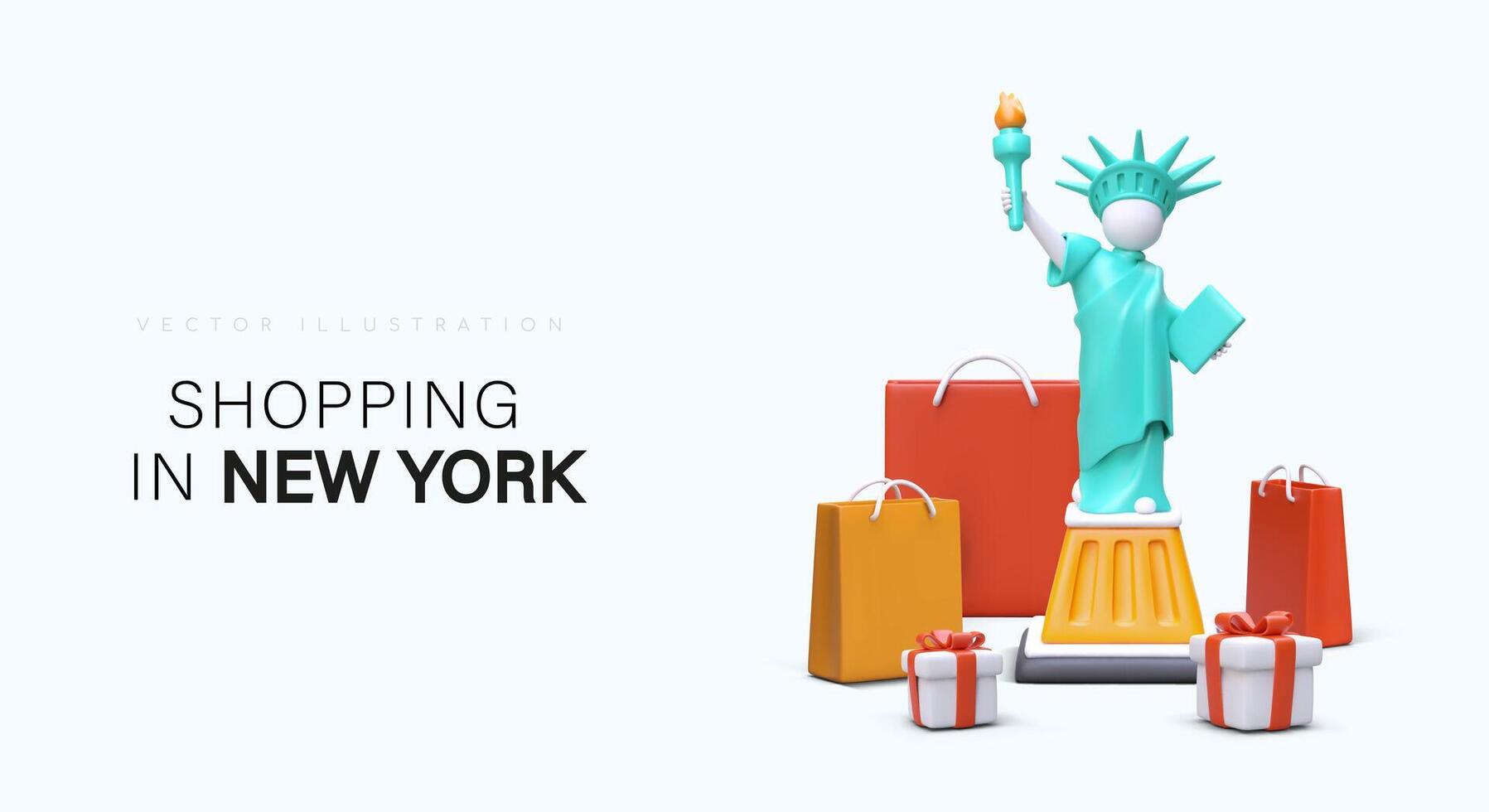 compras en nuevo york camina a lo largo famoso avenida con tiendas y boutiques vector