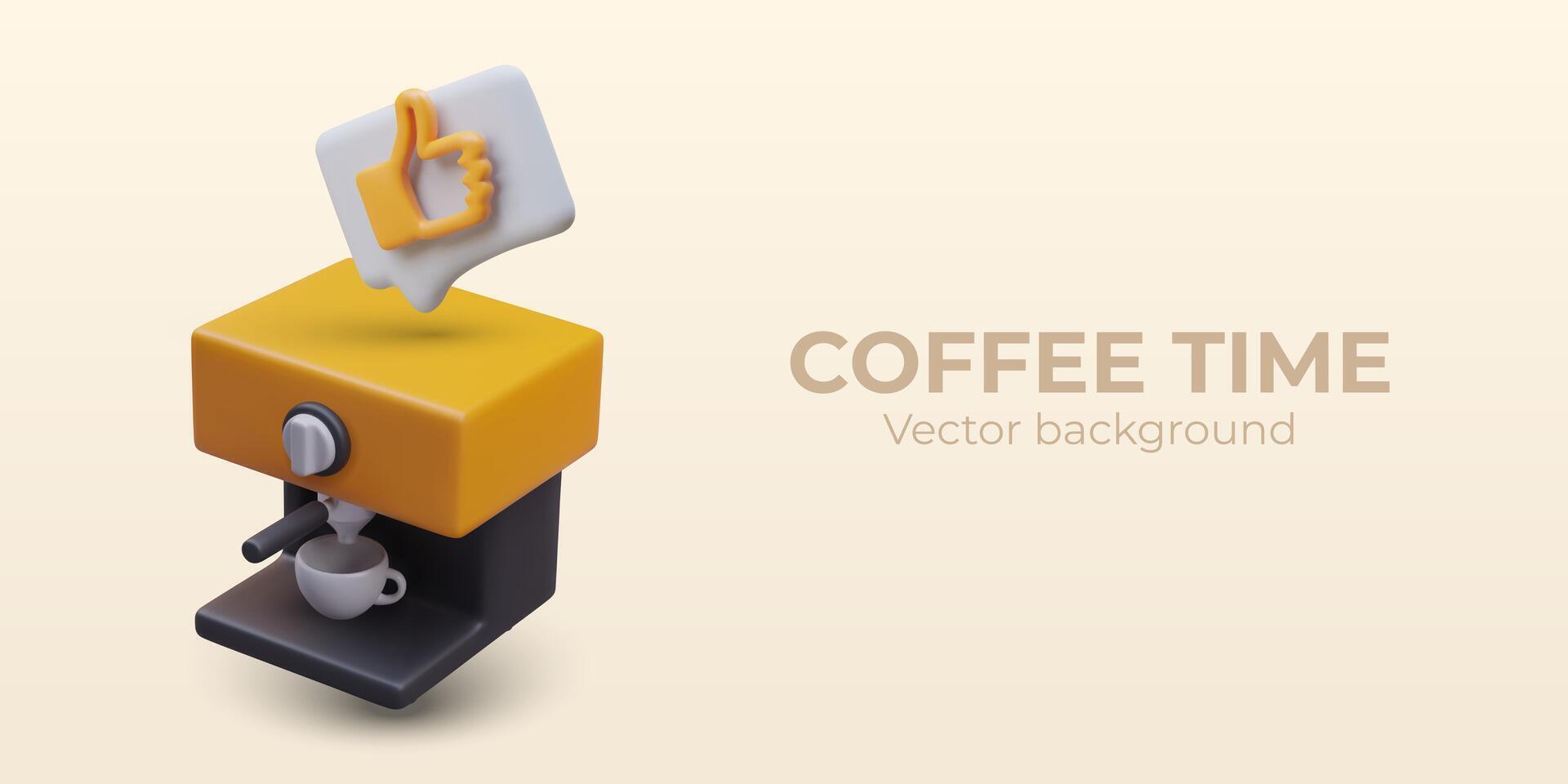 Realistic modern coffee machine with cup of drink. Concept of coffee time vector