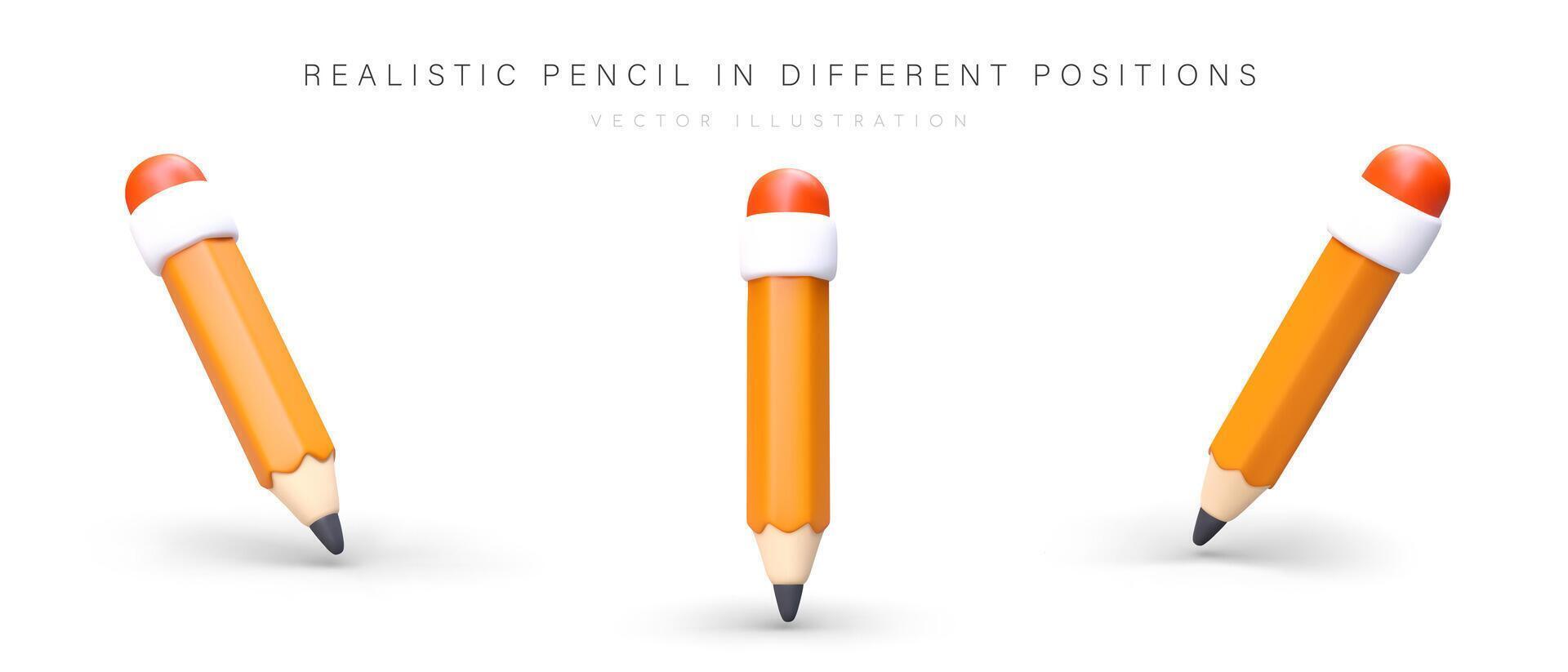 Set of realistic pencils with shadows. School and office supplies, stationery vector