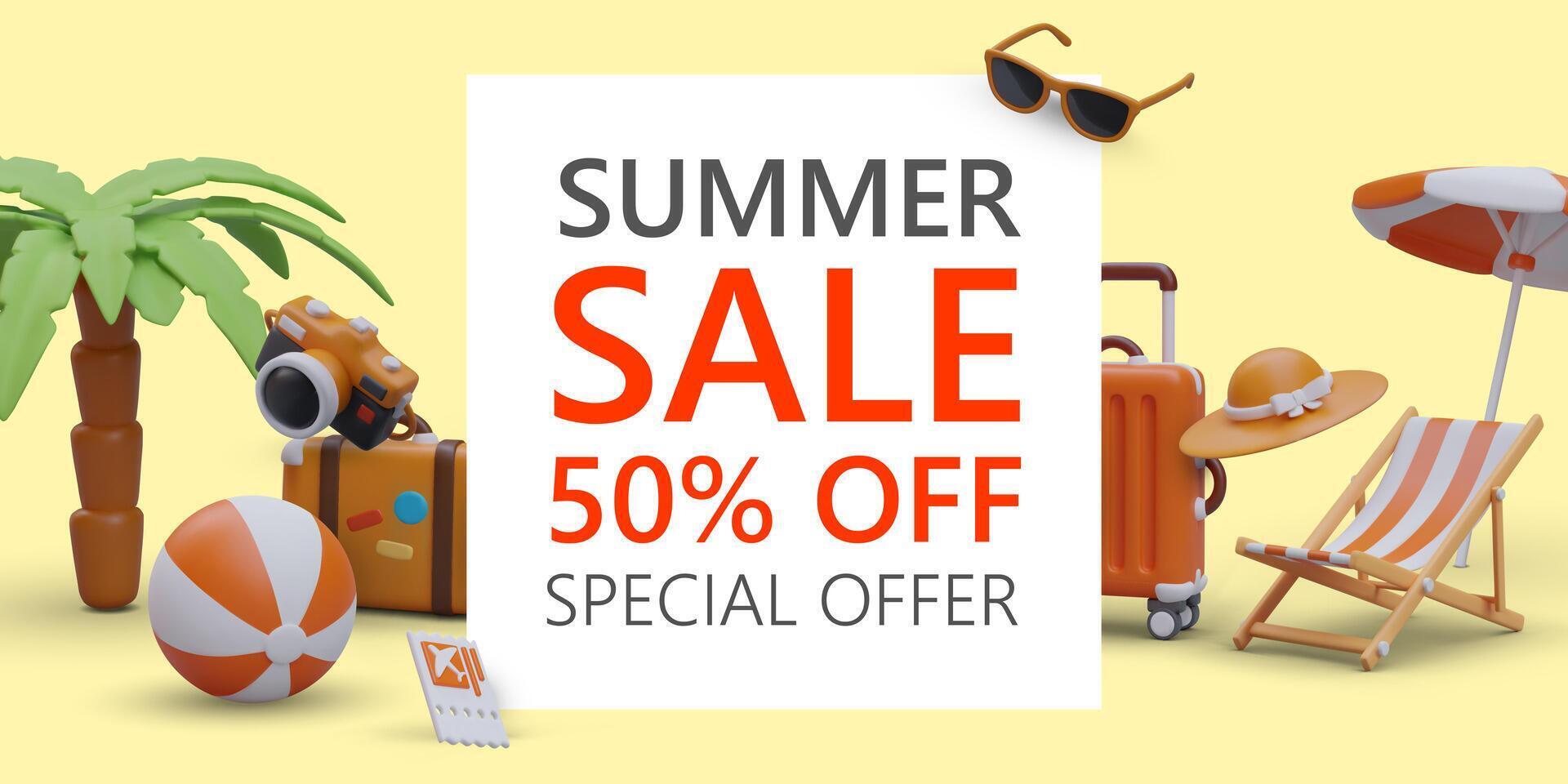 Grand summer sale. Crazy discounts up to 50 percent. Promotional template with special offer vector