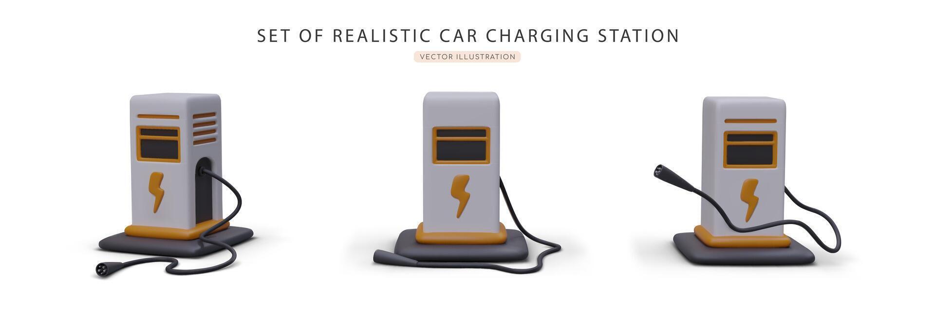 Electric vehicle supply equipment. Set of realistic car charging stations vector