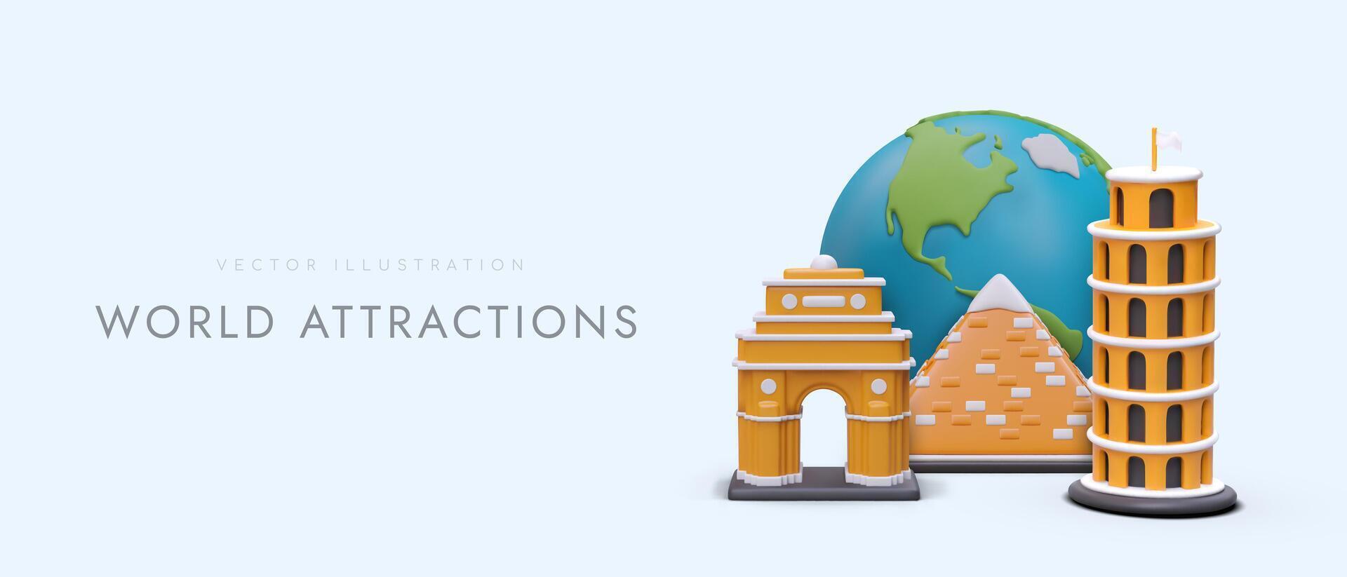 Travels to famous world architectural buildings. Flights and trips around world vector