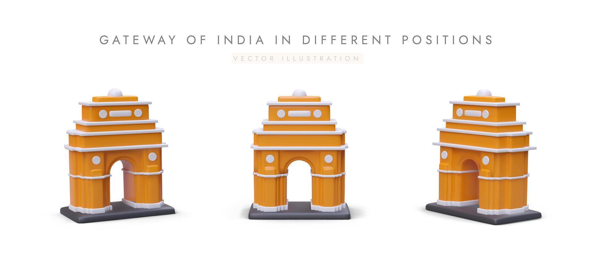 3D Gateway of India from different angles. Architectural landmark in Mumbai vector