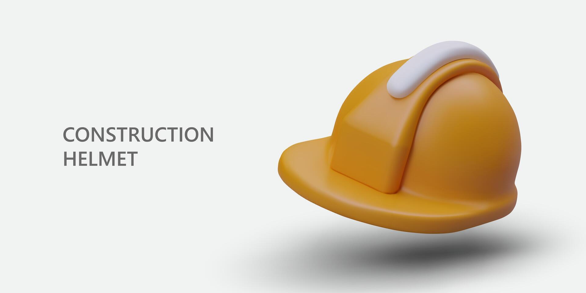 Construction workers protective helmet. Banner with 3D yellow tough helmet vector