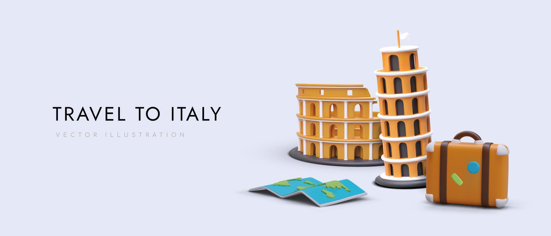 viaje a Italia. hora a visitar Roma y ver coliseo, propensión torre de Pisa vector