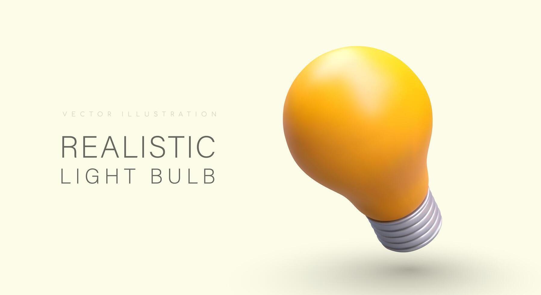 Colorful 3d realistic yellow light bulb. Poster with product for shop selling light bulbs vector