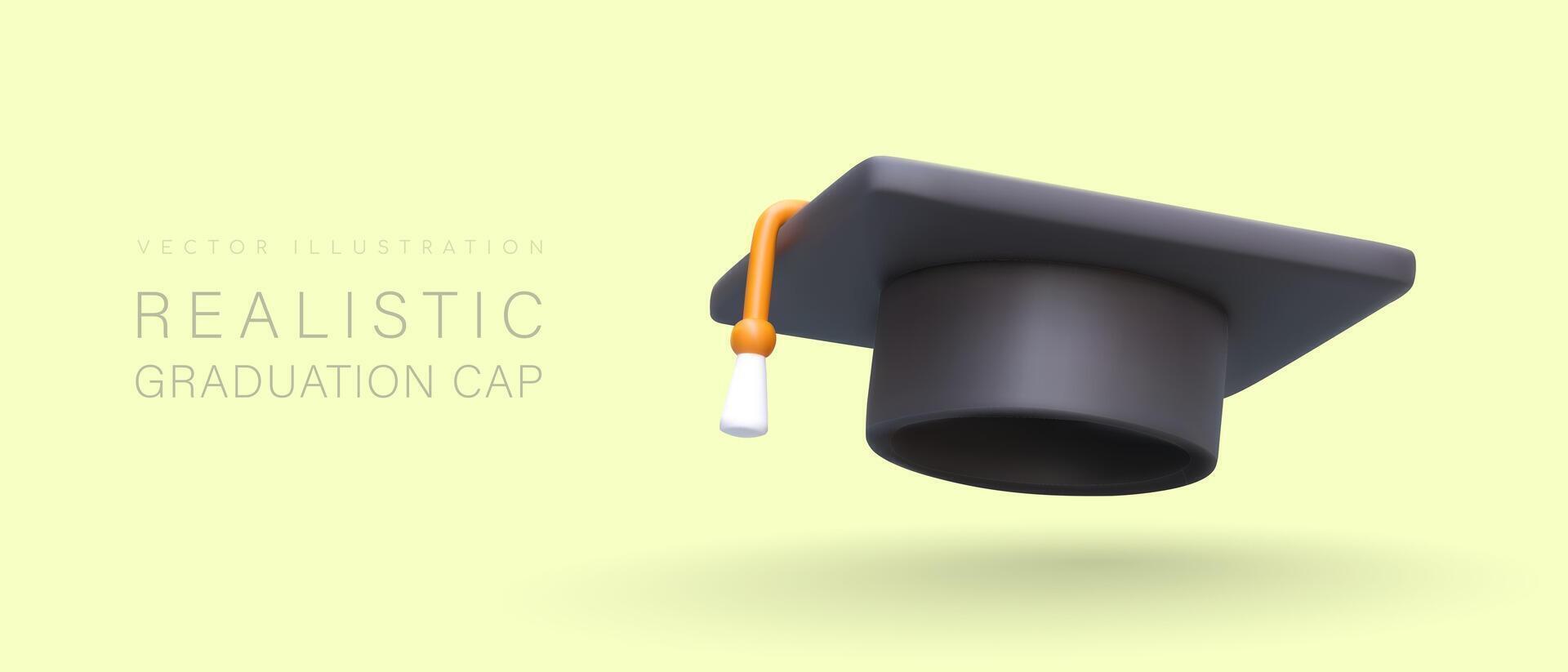 3d realistic academic cap. Poster with graduation cap for online college concept vector