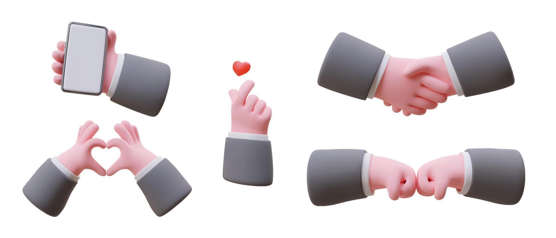 Gesture language in social networks. Set of 3D illustrations about positive user reactions vector