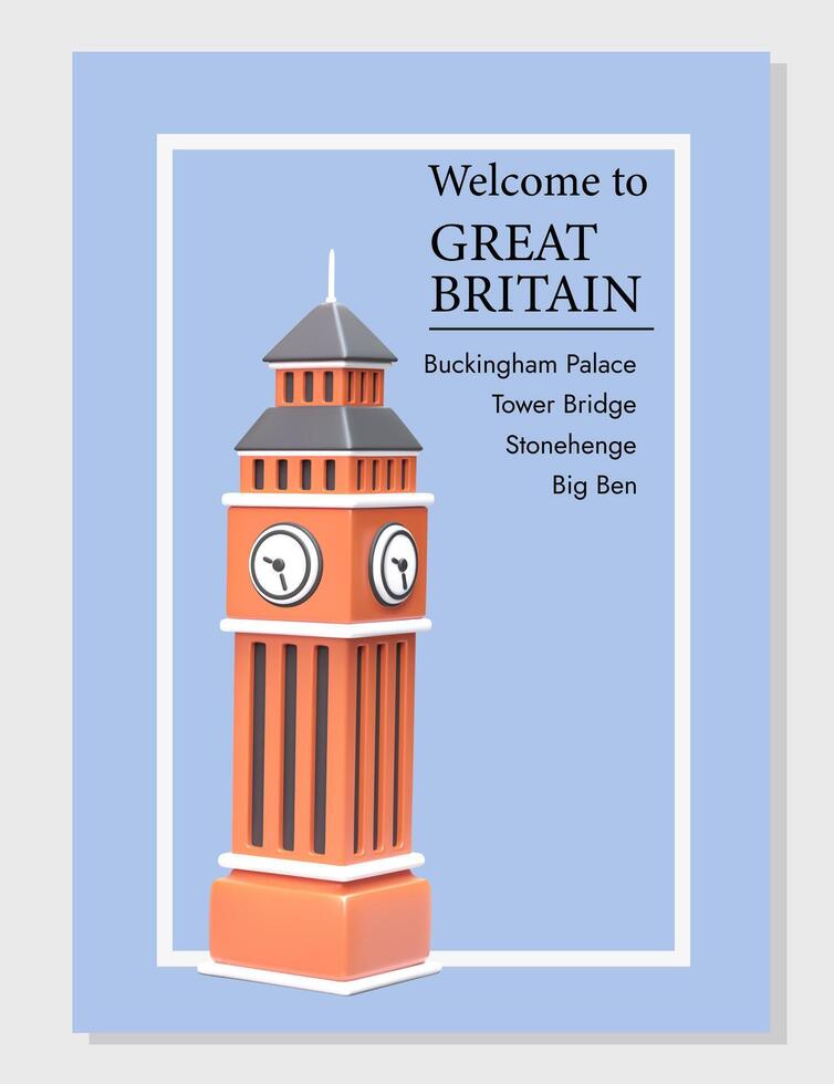 Welcome to Great Britain. Tourist invitation template with list of attractions in England vector