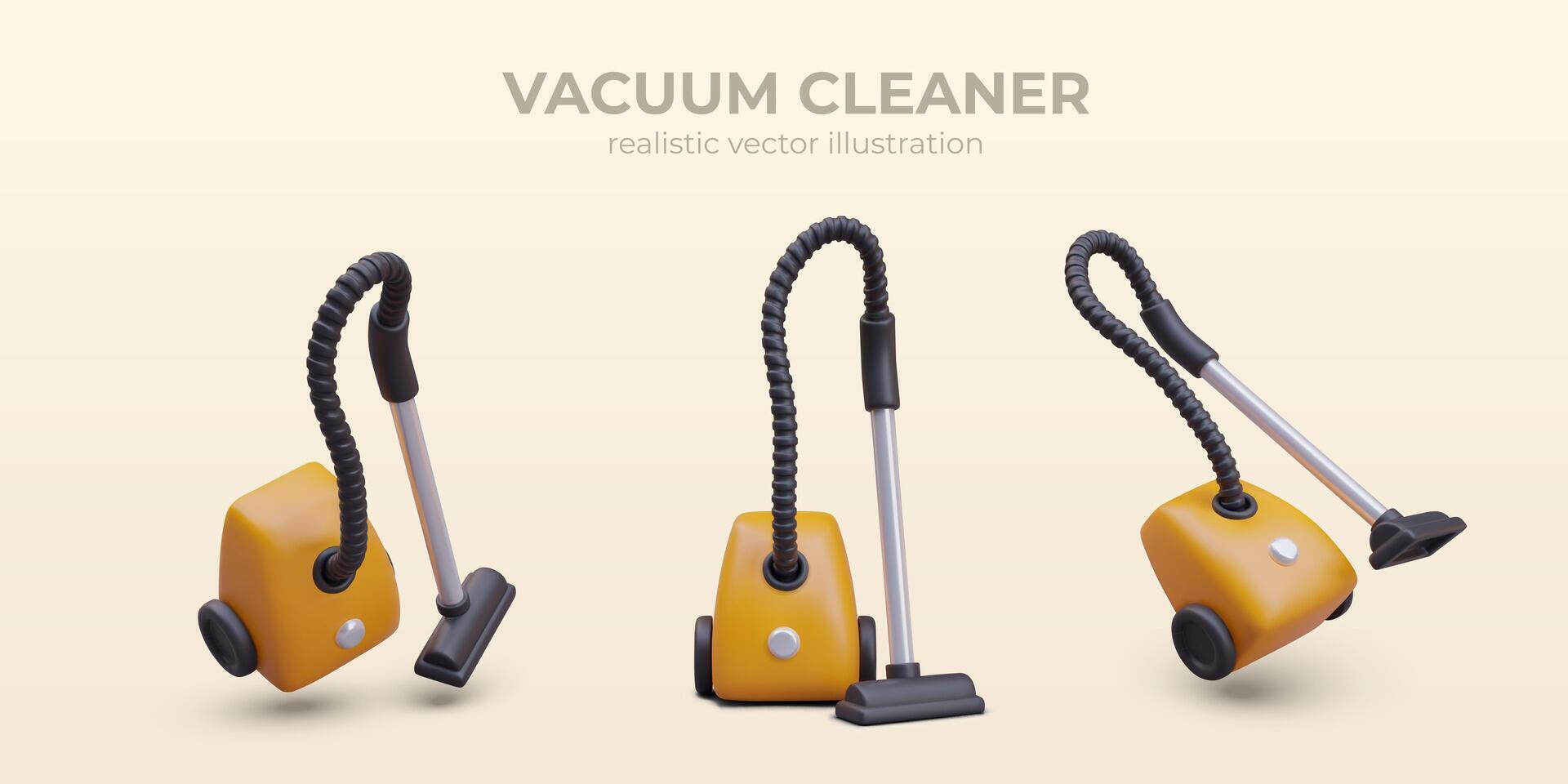 Realistic vacuum cleaners in different positions. Poster with room cleaning equipment vector