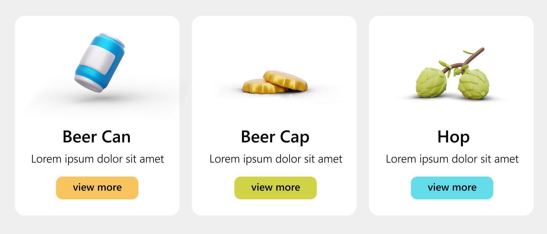 Beer website button template. Banner advertising beer containers, crown caps, ingredients vector