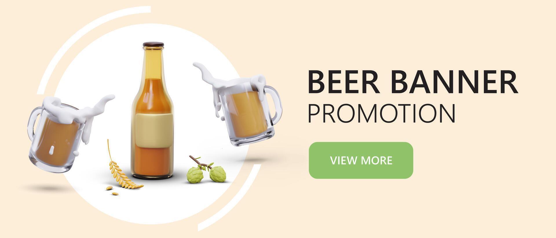 Horizontal banner for online advertising of beer. Template with big header and jump button vector