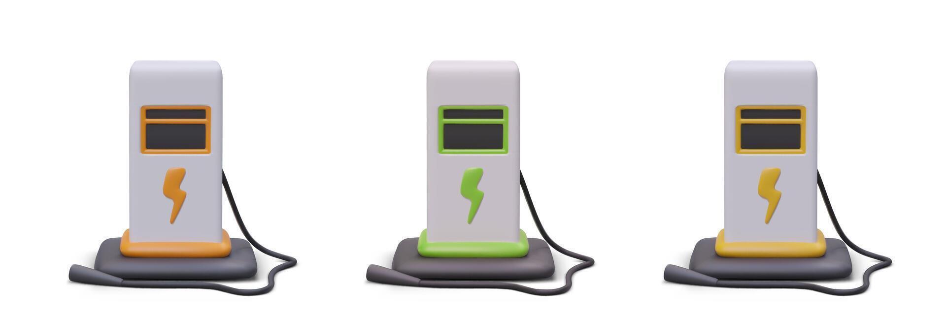 Car charging stations of different colors. Isolated 3D objects with shadows vector