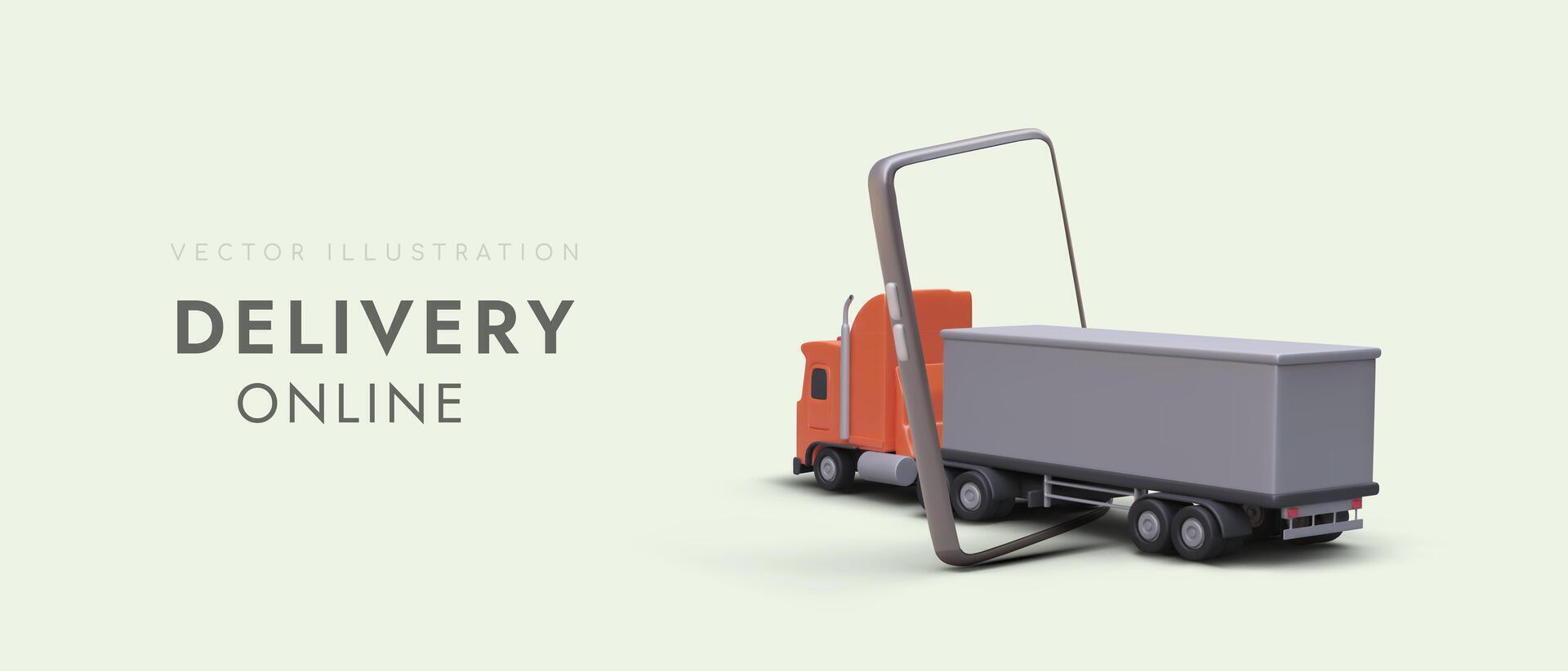 Order truck delivery services online. Freight transportation in phone vector