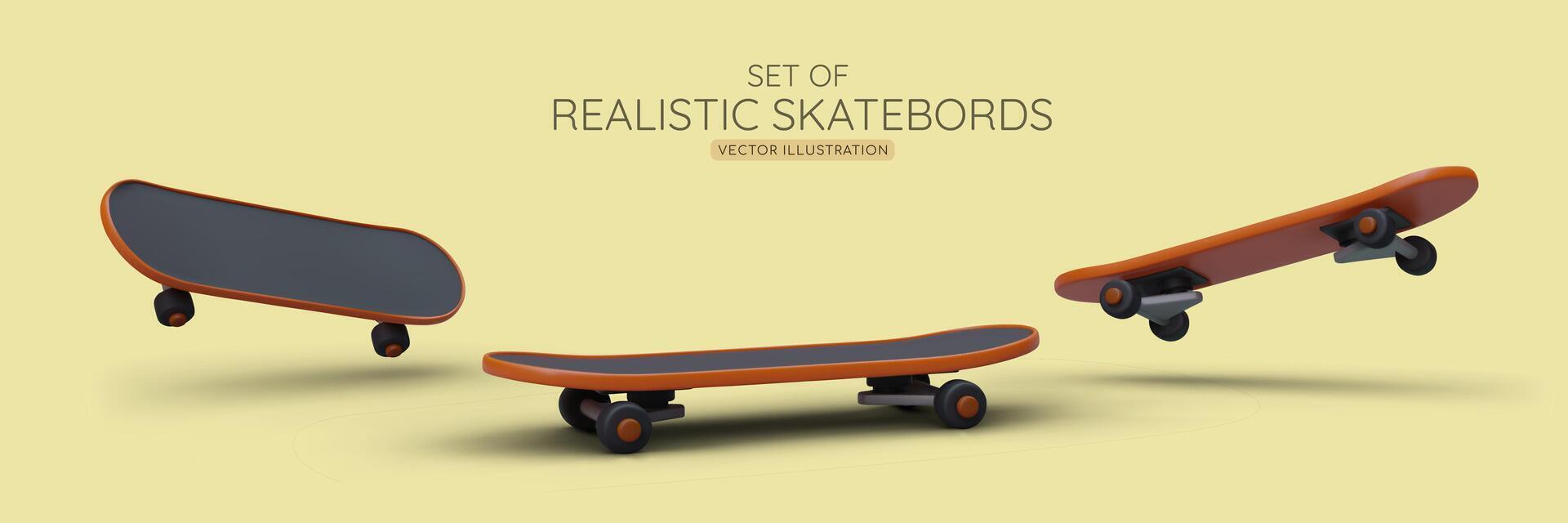 Set of realistic skateboards. 3D illustration with shadow vector