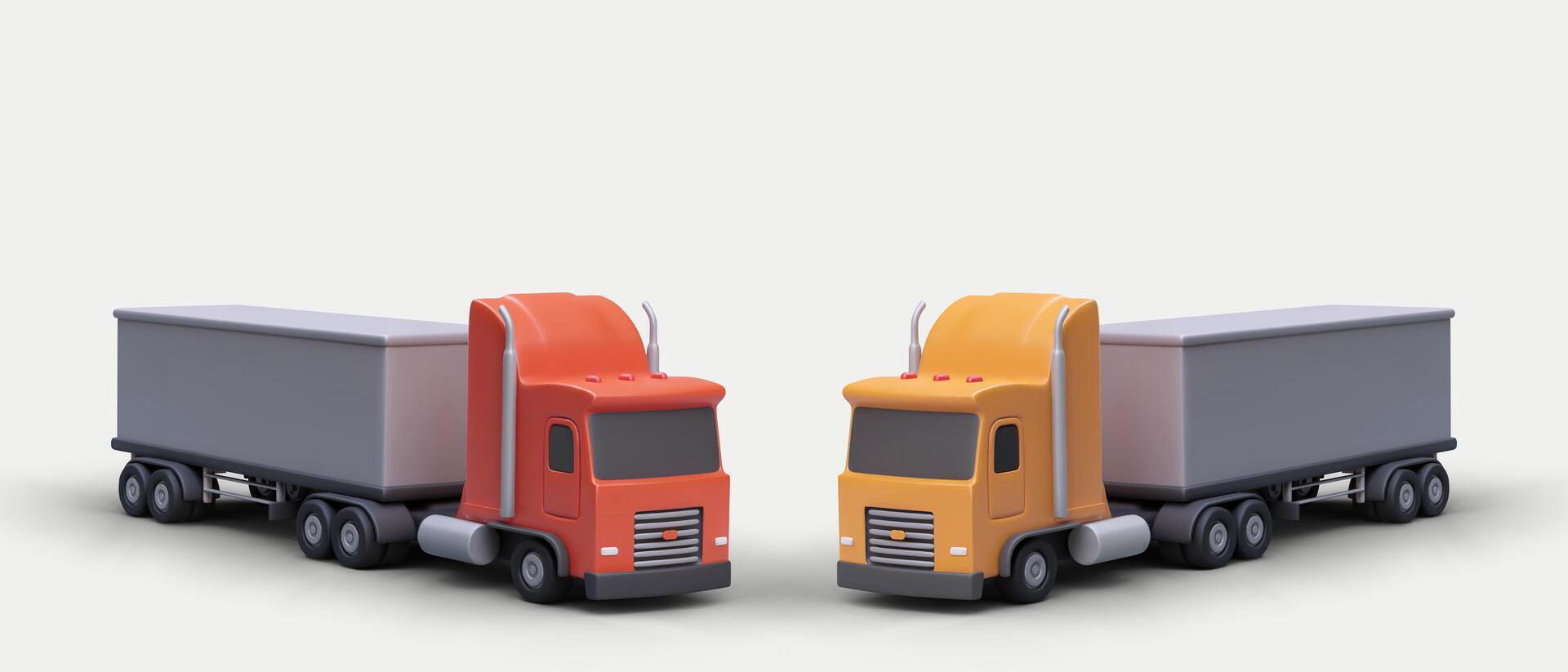 3D lorries with shadows. Detailed color vector illustration. Realistic trucks in different positions