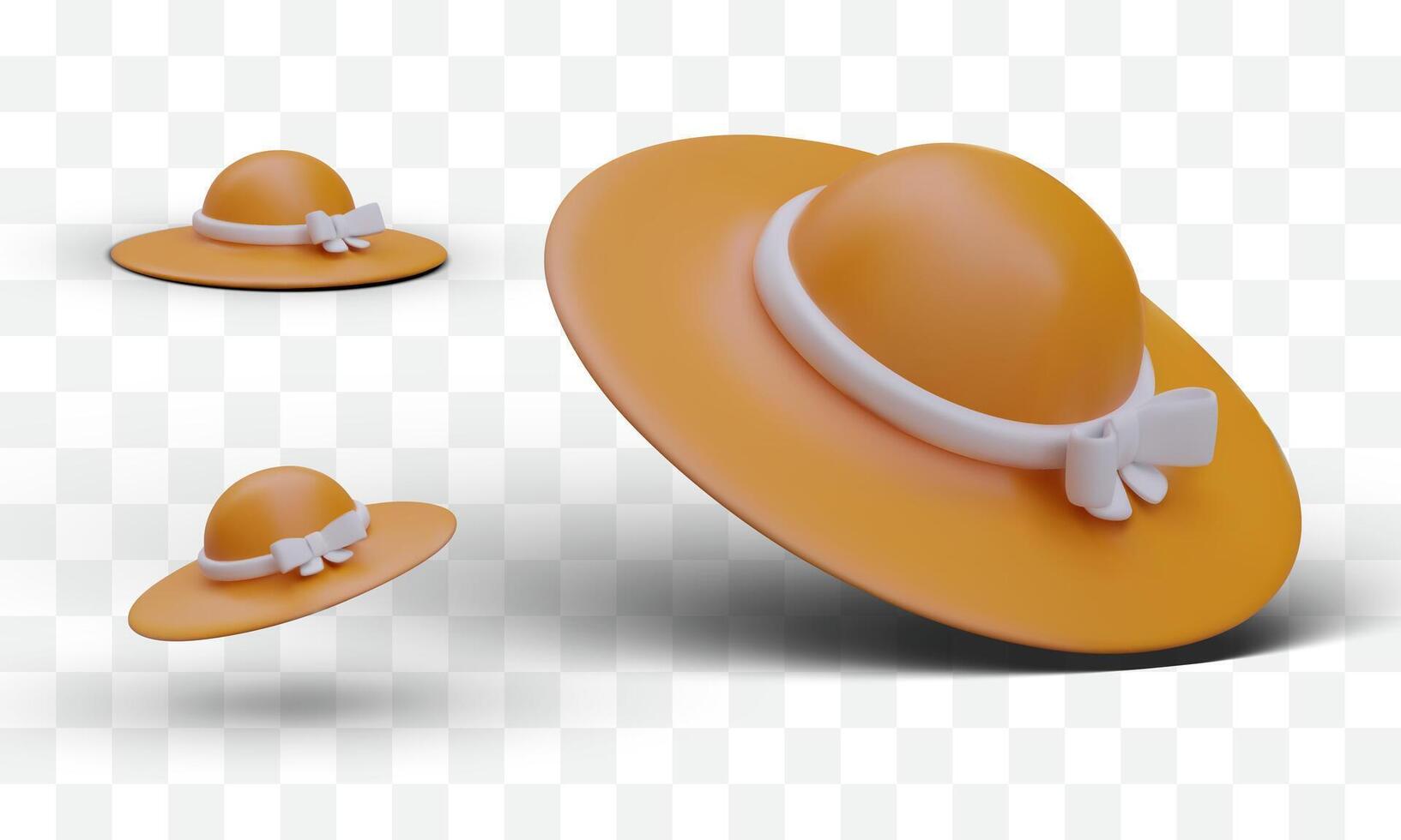 elegante mujer sombrero con amplio borde y arco. conjunto de 3d sombreros para verano vector