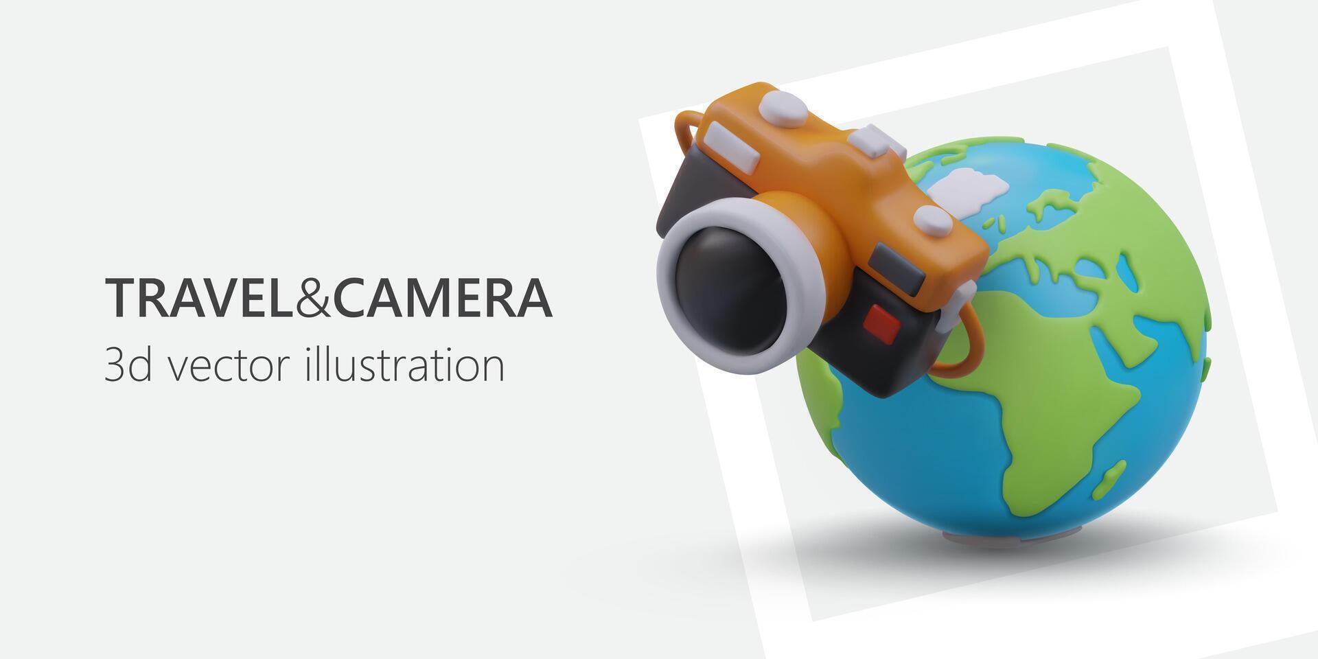 Travel with camera. Guide to best locations in world. Tips for right staging photo vector