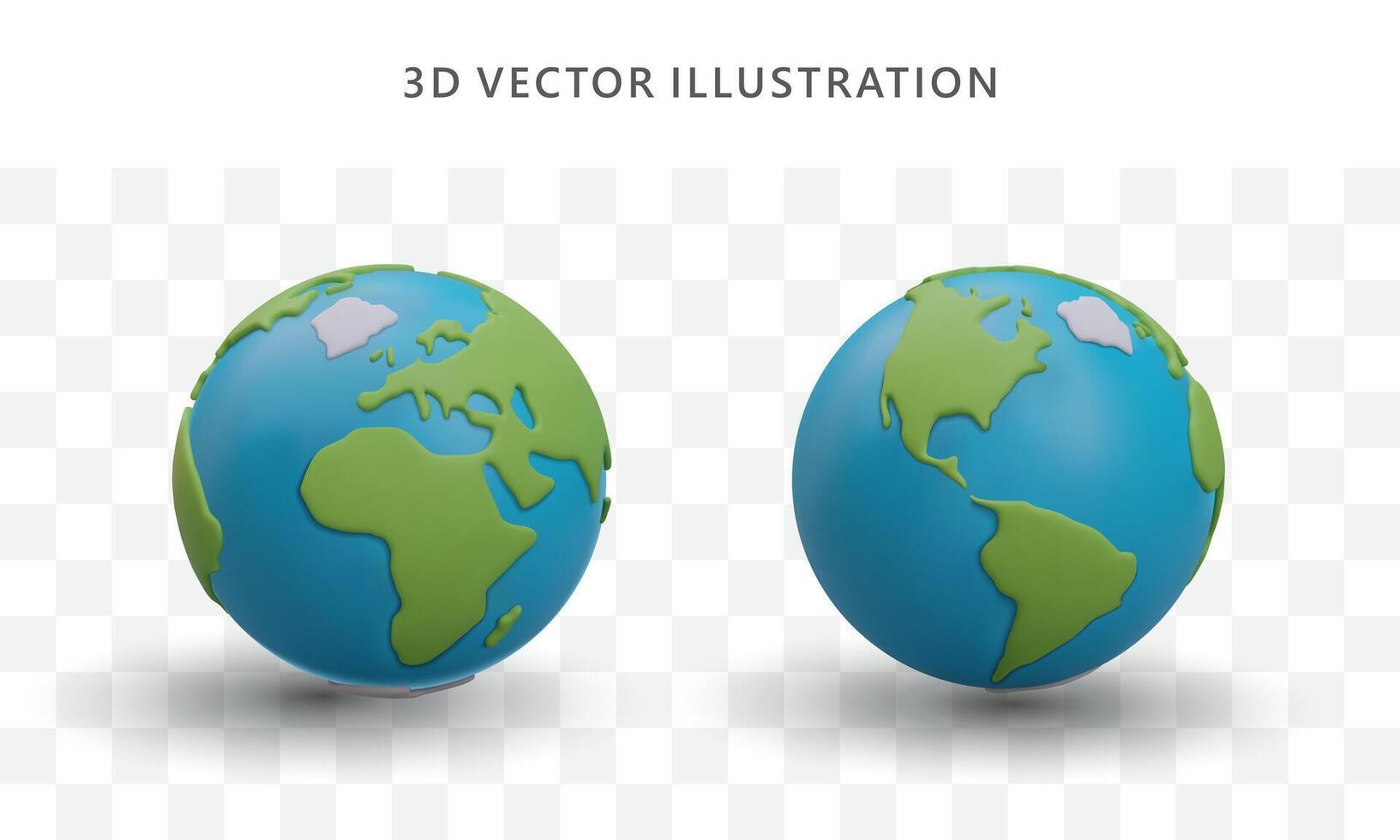 Pair of 3D vector planets. Colored Earth from different angles. Cartoon plasticine style image