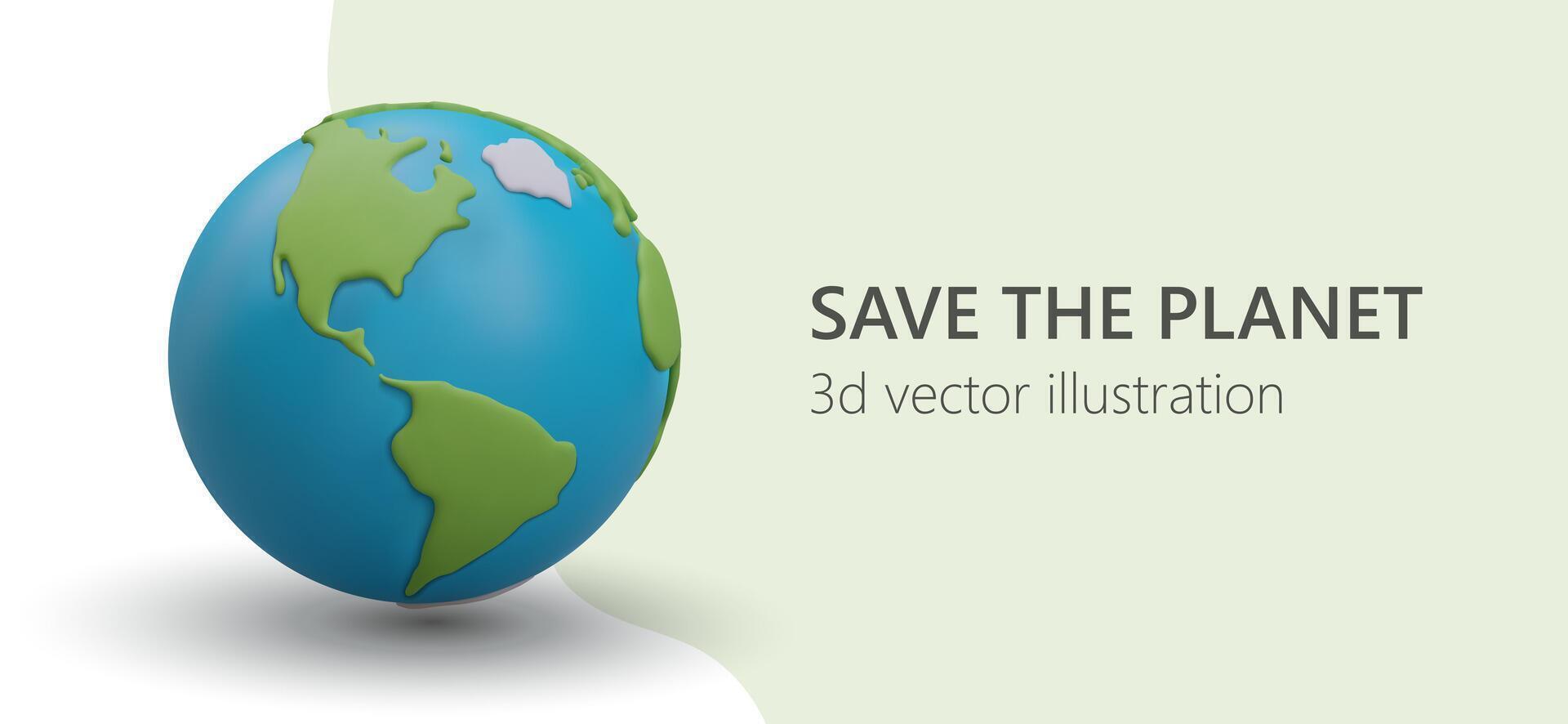 Web poster with 3d realistic Earth planet. Poster with slogan save planet vector