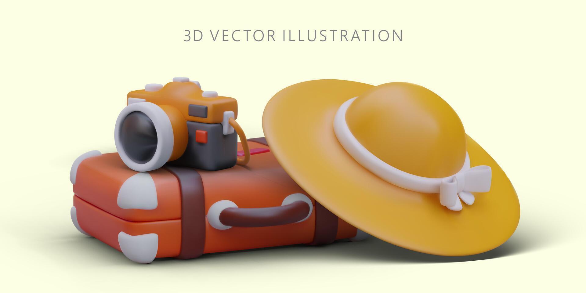 3d accesorios de veraneante. brillante vector concepto para publicidad viaje aplicaciones