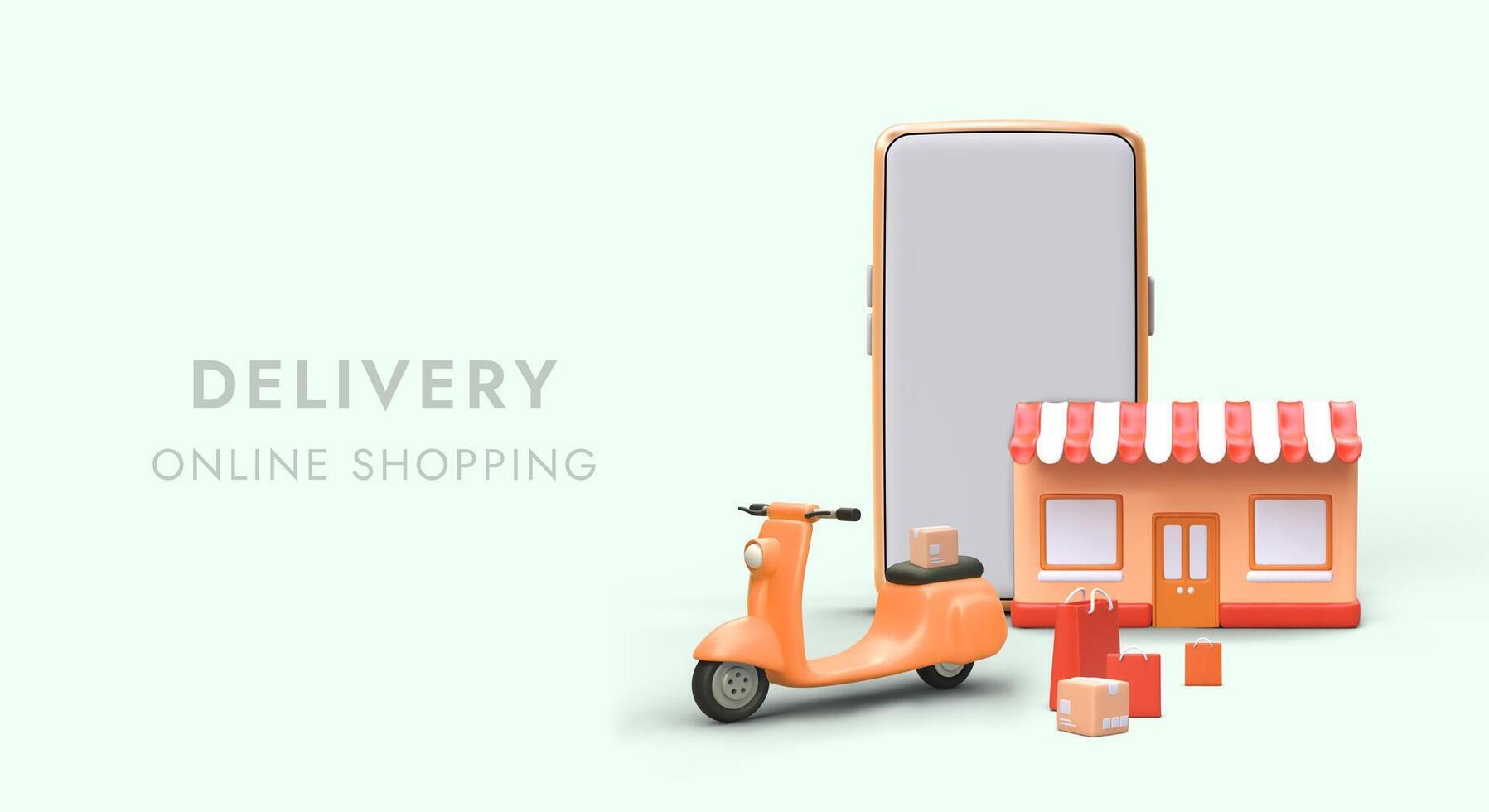 Fast delivery by maneuvering vehicle. Courier services on moto scooter vector