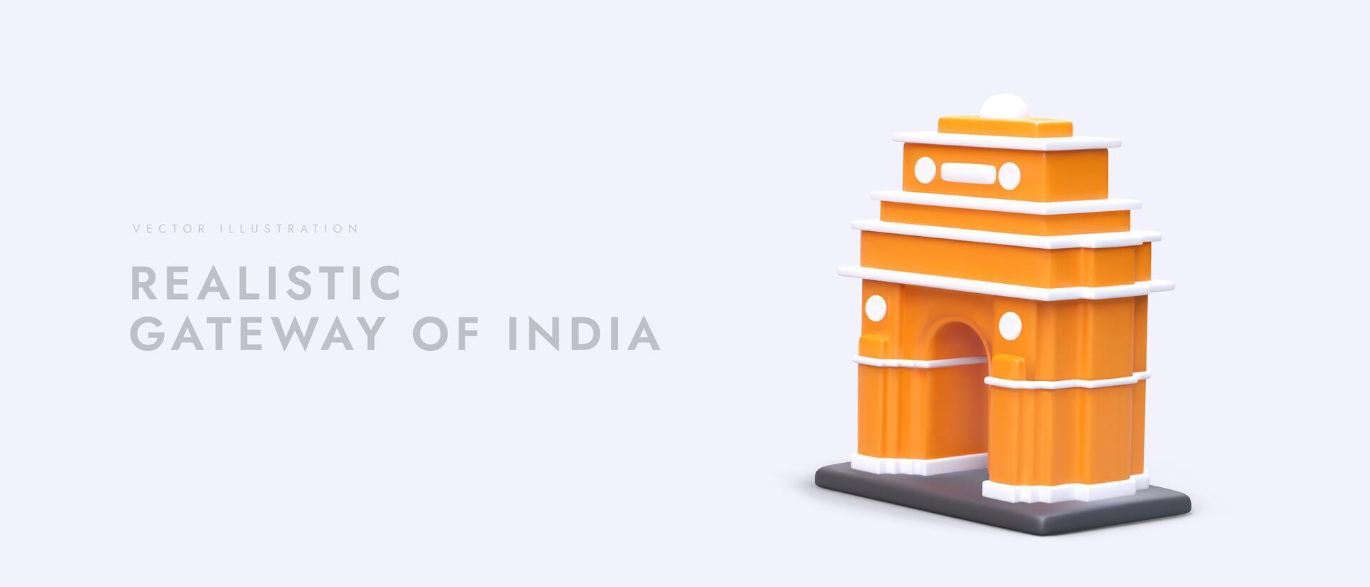 Cartoon realistic 3d old gateway of India. Discover Asia countries vector