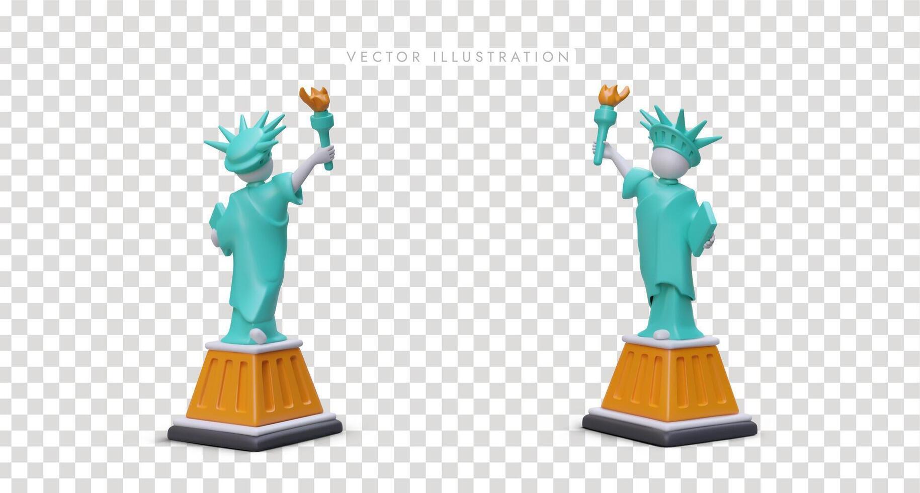 3d estatua de libertad en diferente posiciones. famoso Monumento, viaje America, nuevo York excursión vector