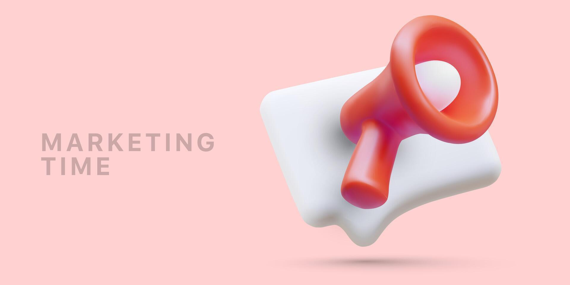 Creative 3d illustration with gramophone. Announcement of important events, marketing time concept vector