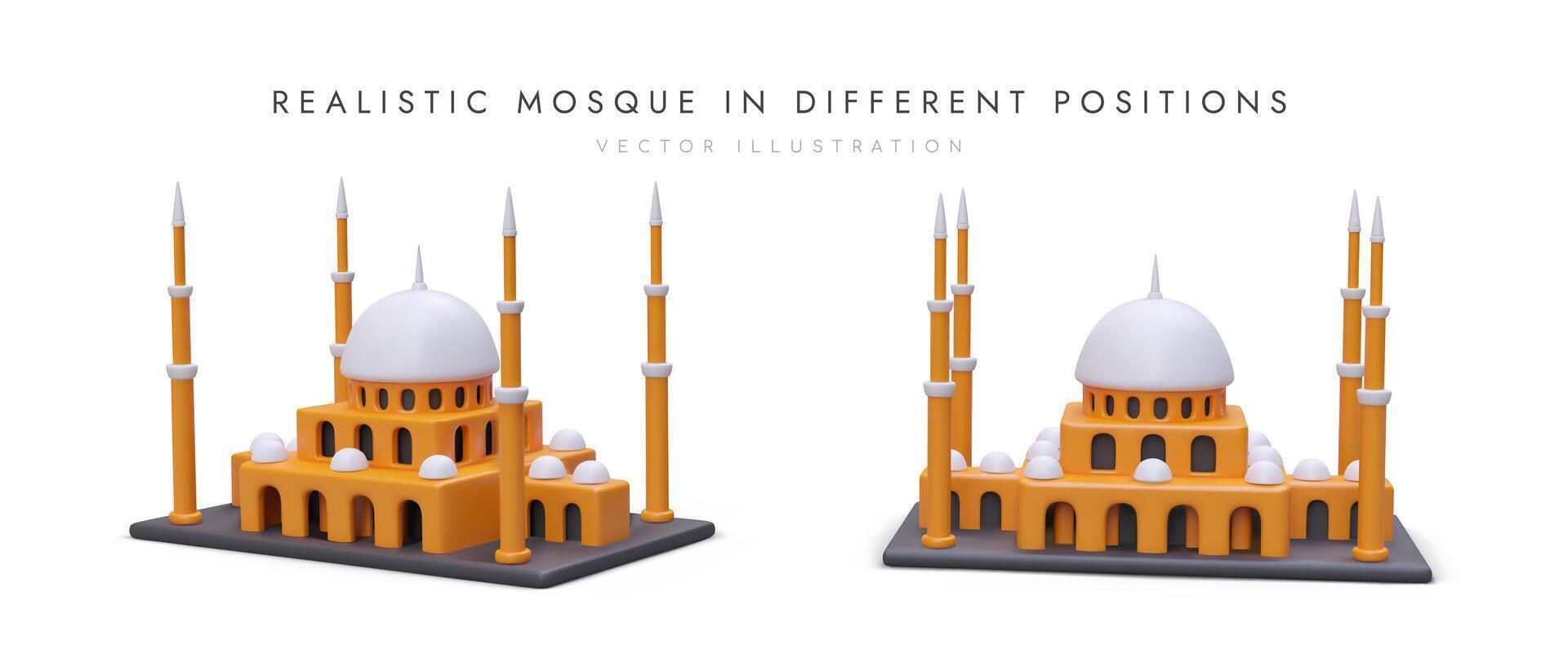 Realistic mosque from different angles. 3D image of Taj Mahal vector