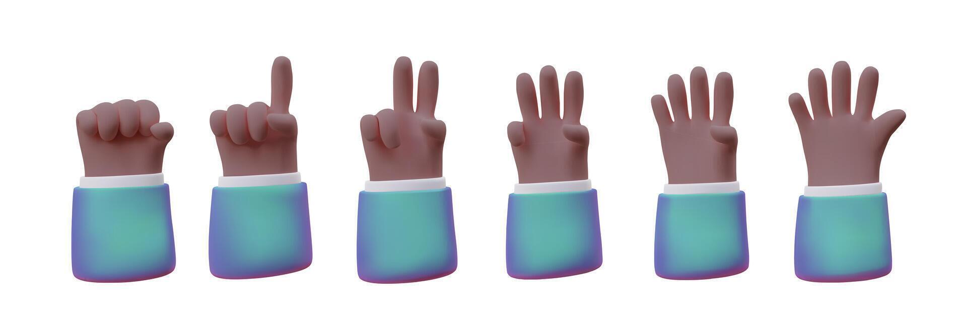 Counting, number on fingers from 0 to 5. Vector realistic images set