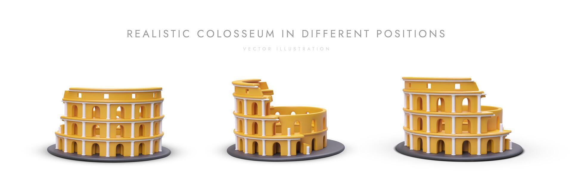 Set of realistic 3d Coliseum in different positions. Discover Italian landmarks vector