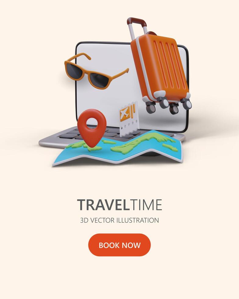 Traveling with laptop. Vacation for freelancer, remote manager vector