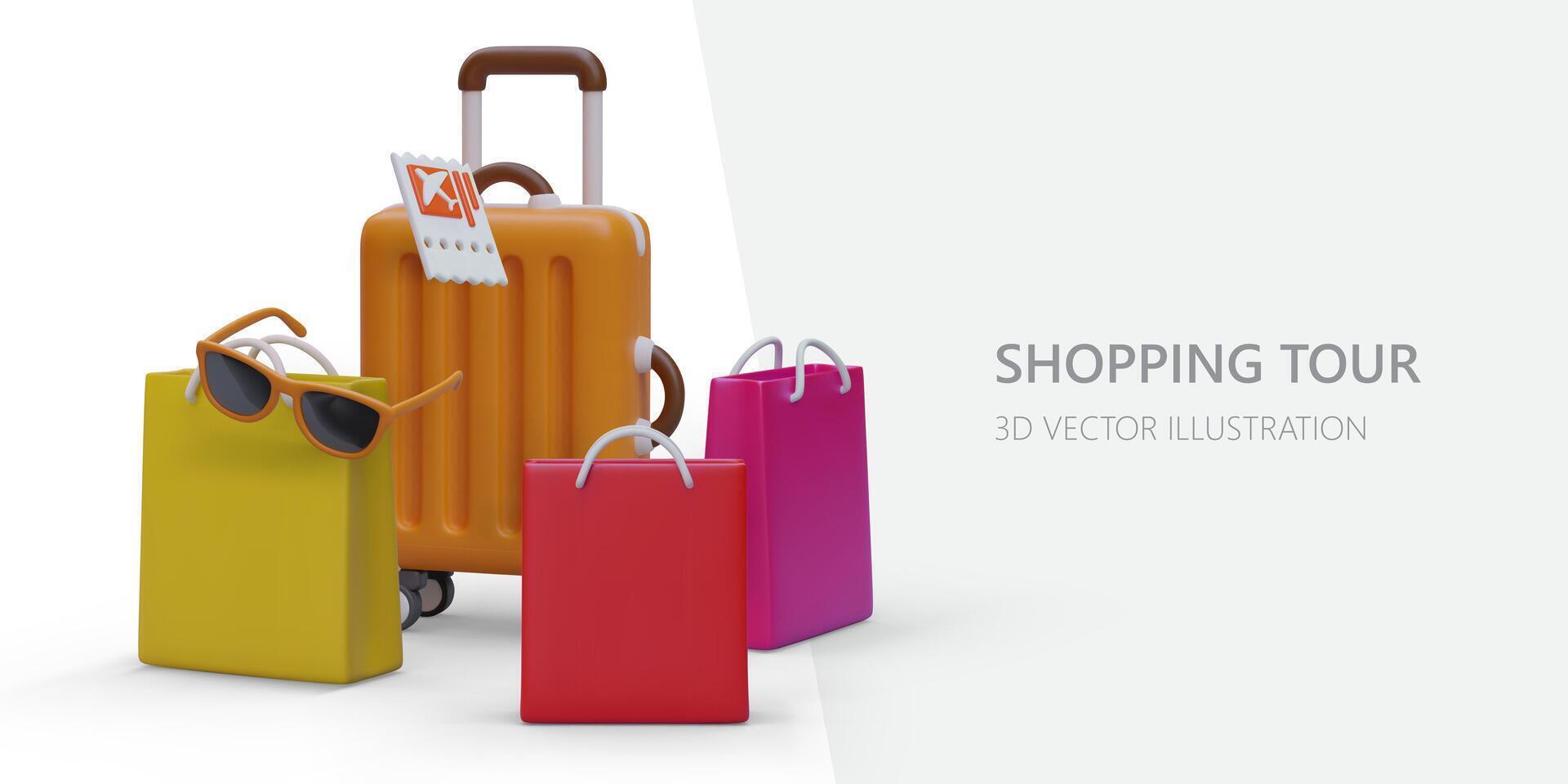 Shopping tours for fashion collections. Trips to other cities, countries, continents vector
