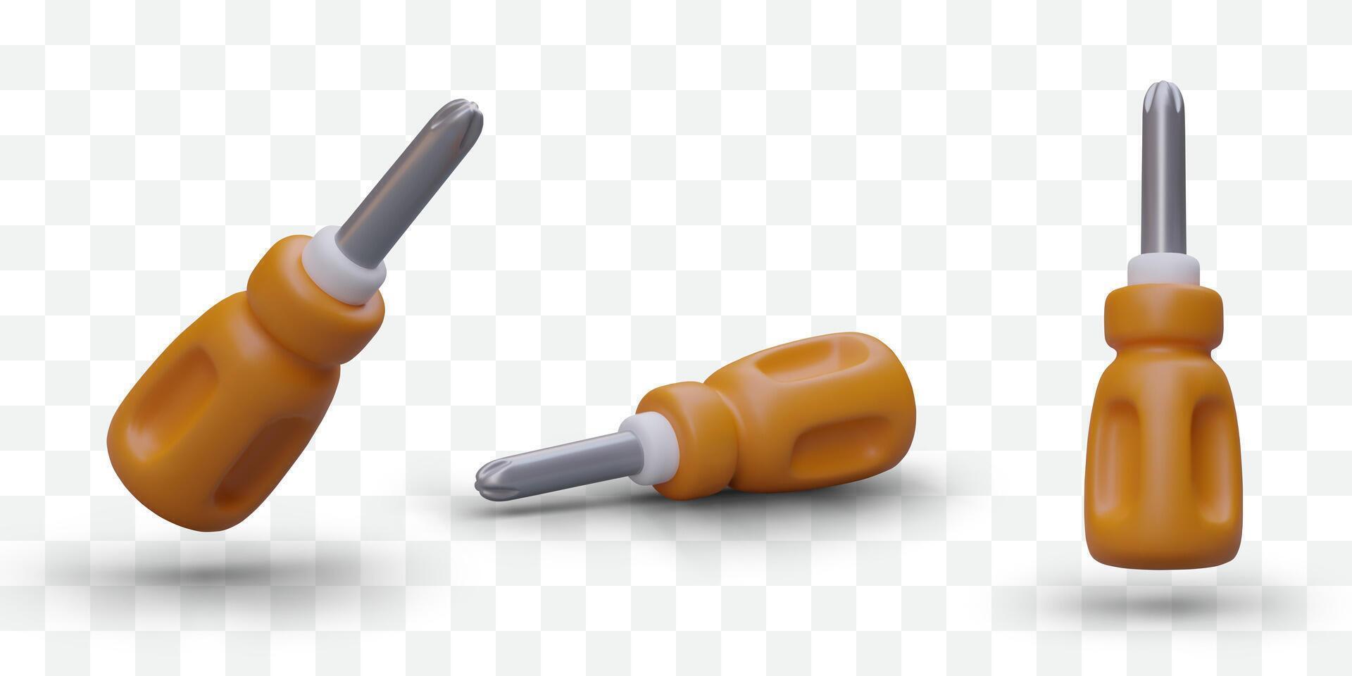 Set of realistic screwdrivers with plastic handles. Construction tools vector