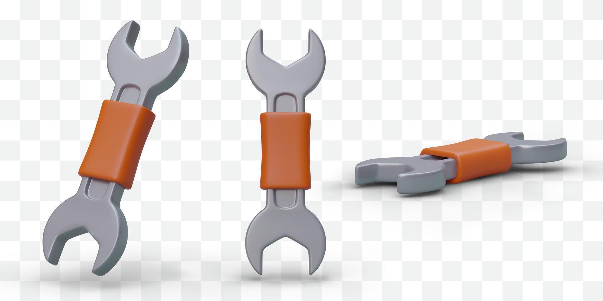 Realistic wrench in different positions. Repair tool concept vector