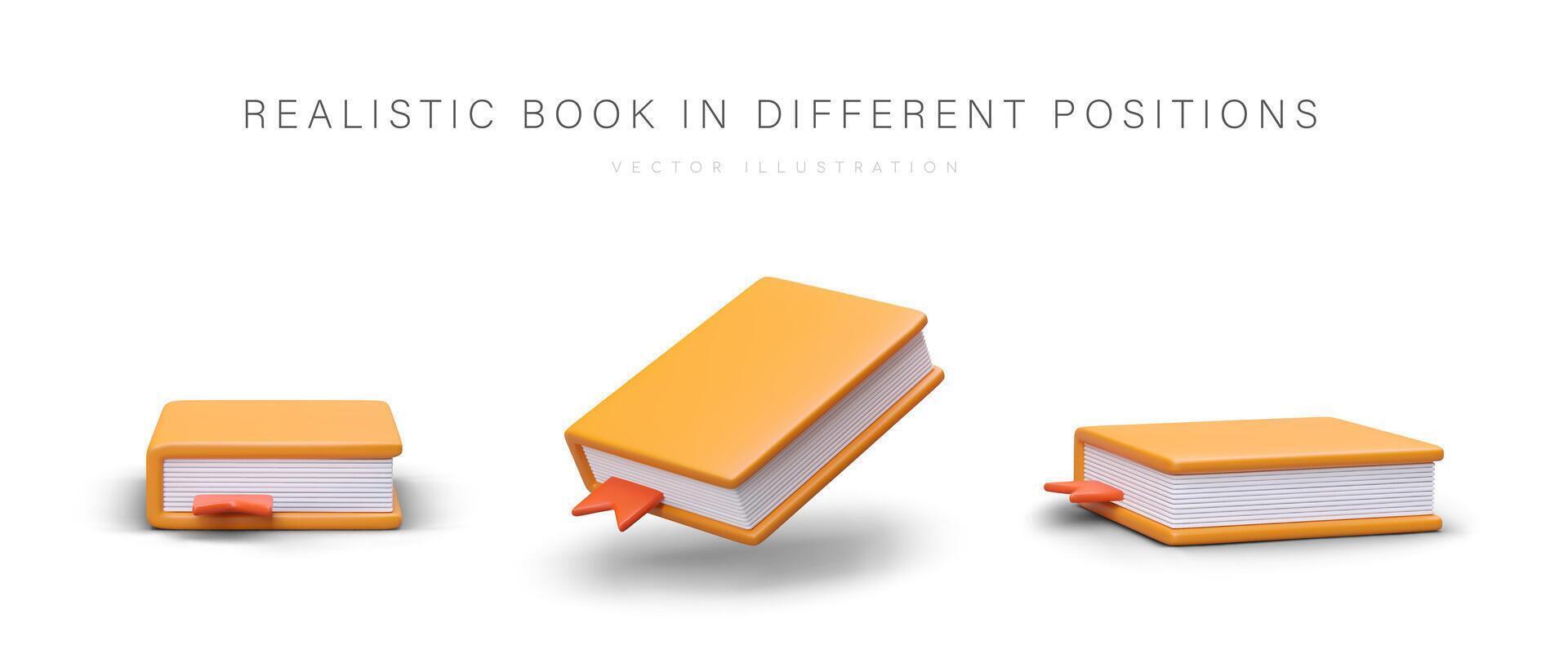 Set of closed 3D books with bookmark. Collection of realistic isolated icons with shadows vector